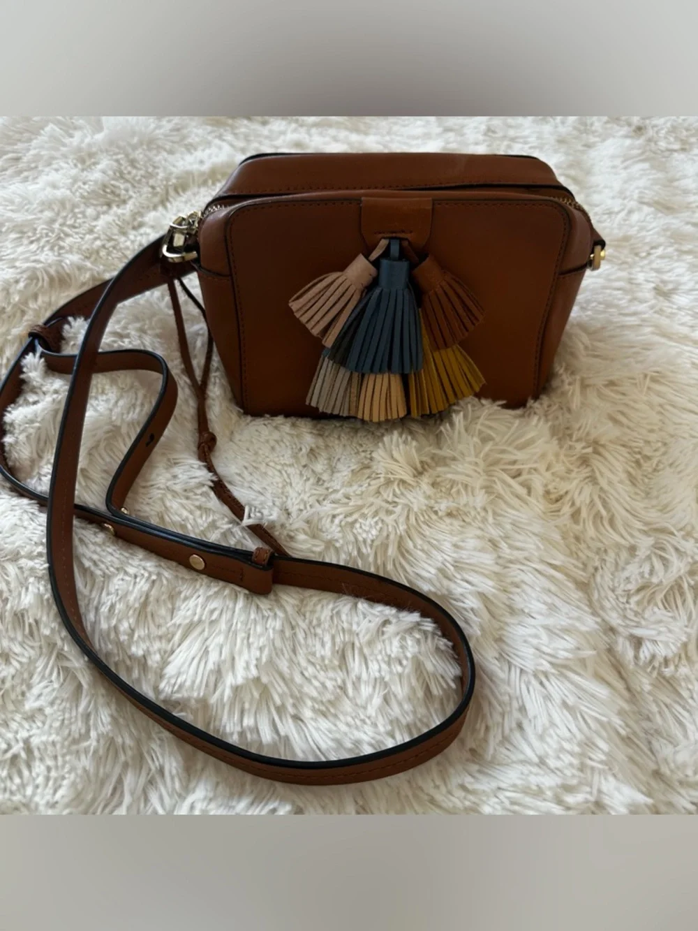 Rebecca Minkoff Mini Sofia Brown Leather Tassel Crossbody Bag Adjustable Strap